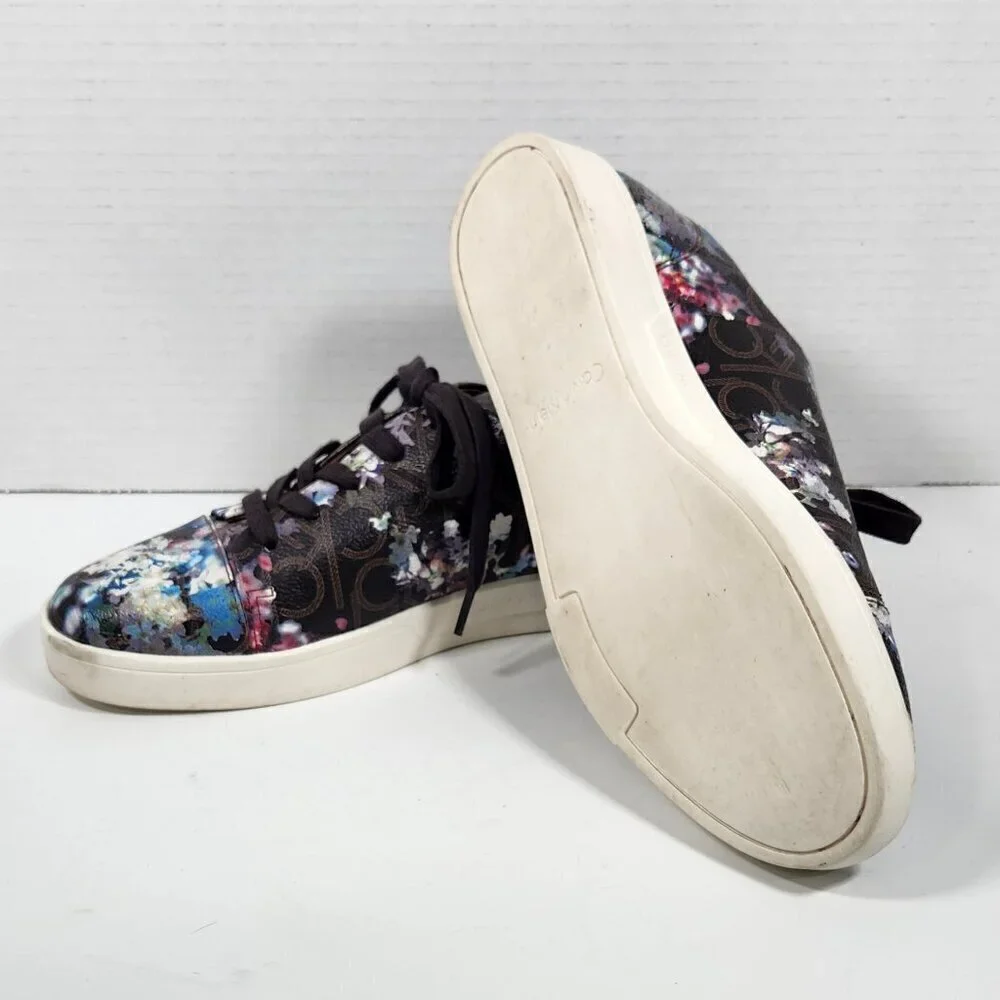 Calvin Klein Imilia Brown Floral Print Sneakers Shoes Size US 8